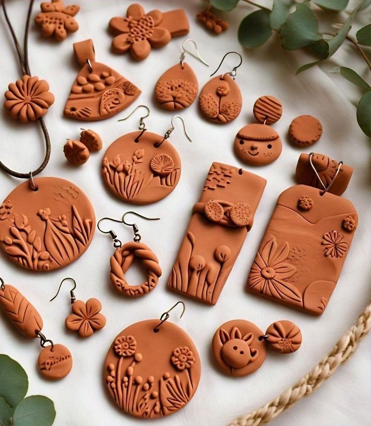 Terracotta jewellery assortment in warm clay tones